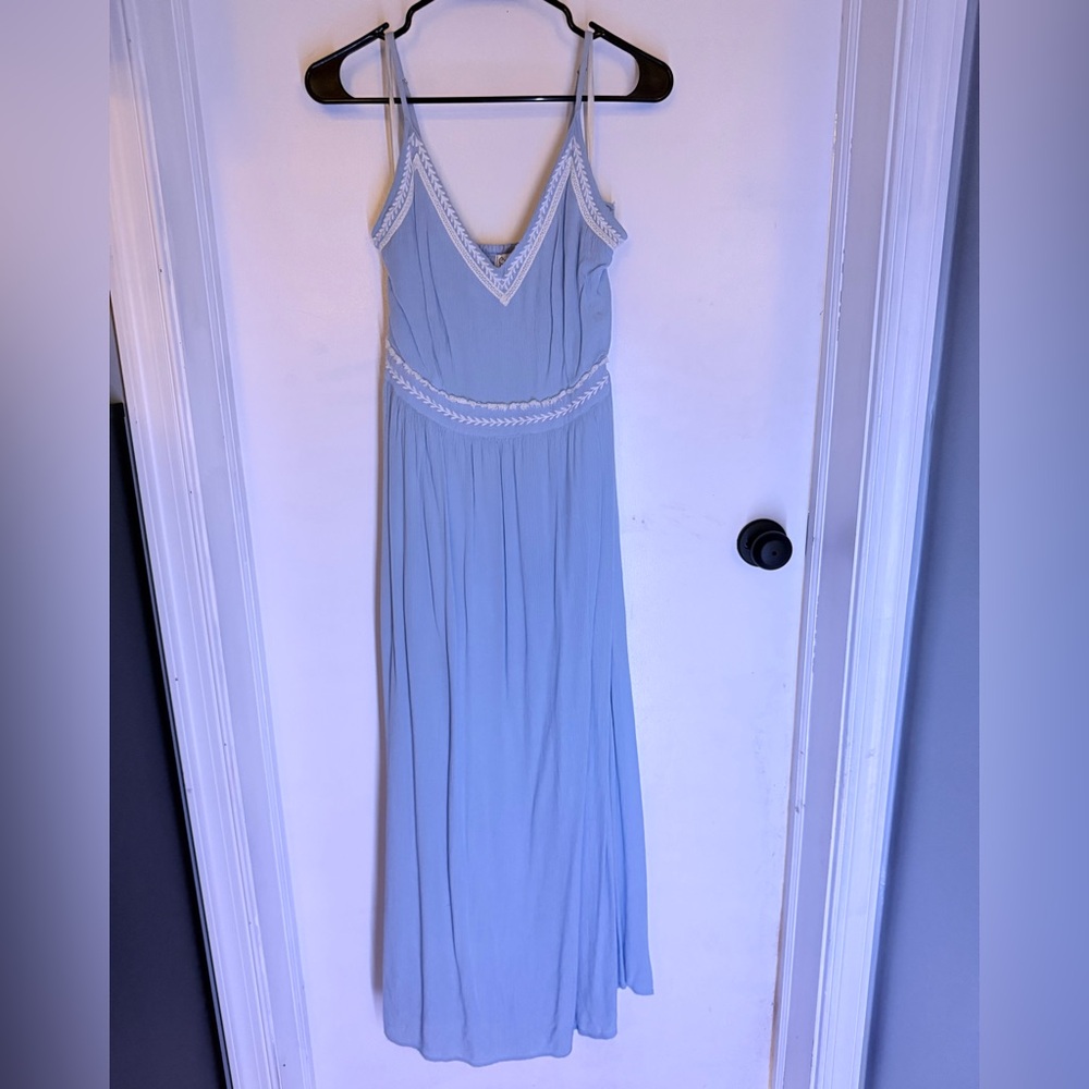 Japna Light Blue Maxi Dress with White Trim